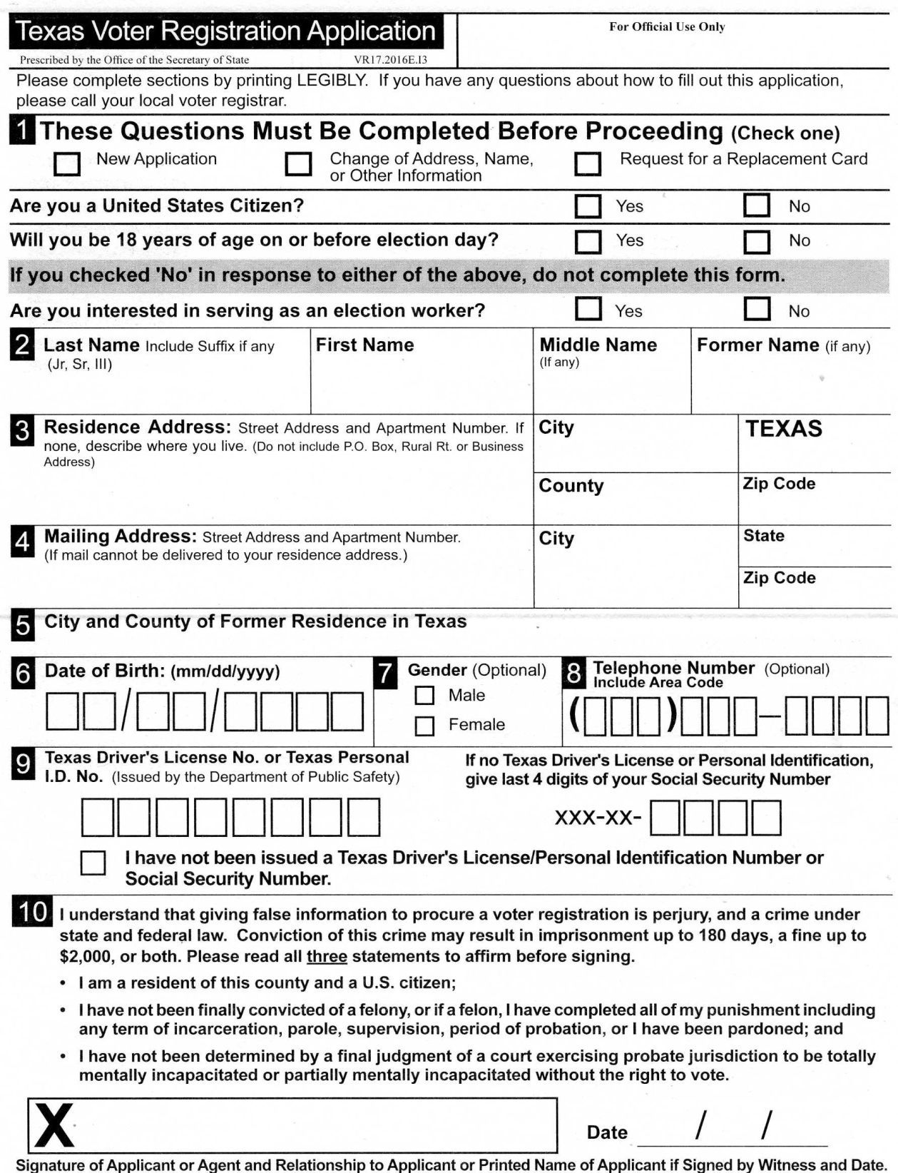 Voter registration application